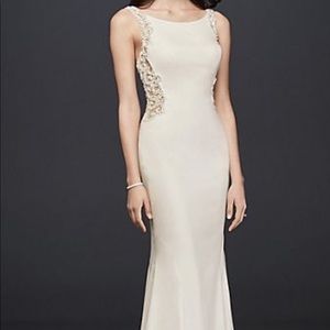 Beaded Illusion Crepe Sheath Wedding Dress GAL SIG